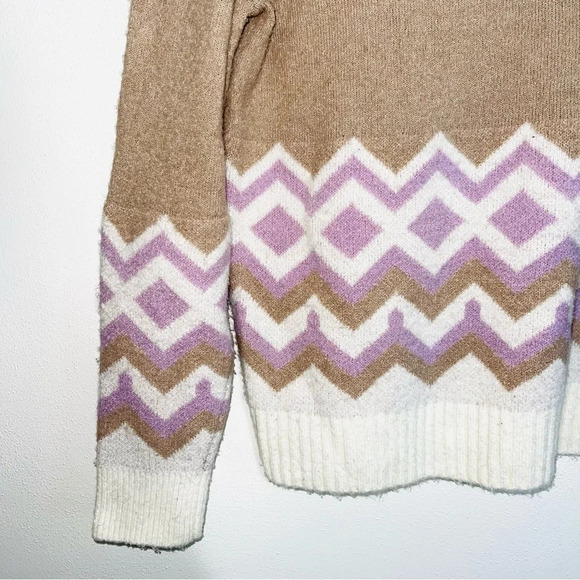 J. Crew Tan & White Wool Blend Fair Isle Knit Pullover Sweater Large Women’s - Picture 4 of 11